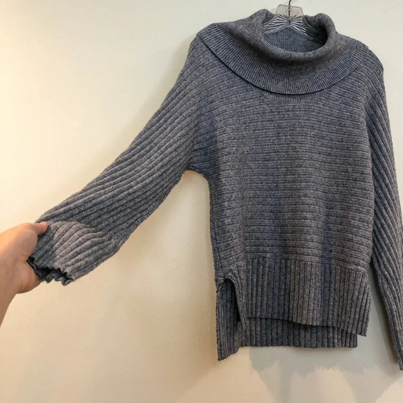 MOTH Anthropologie Knit Cowl Neck Ribbed Grey Sweater Women's XS - Picture 2 of 7